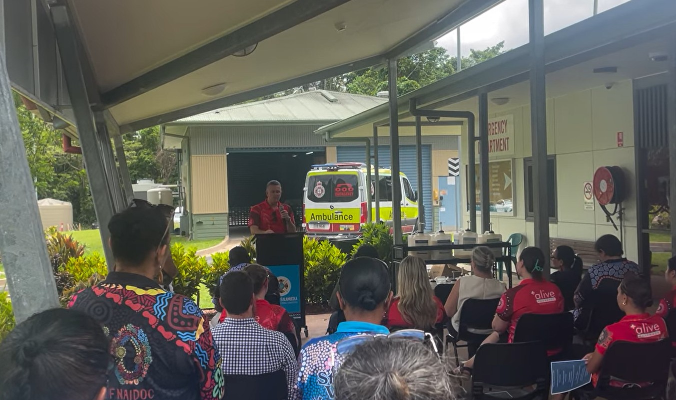 Professor Trent Twomey speaking at the 10-year anniversay celebrations of Yarrabah Pharmacy in Far North Queensland