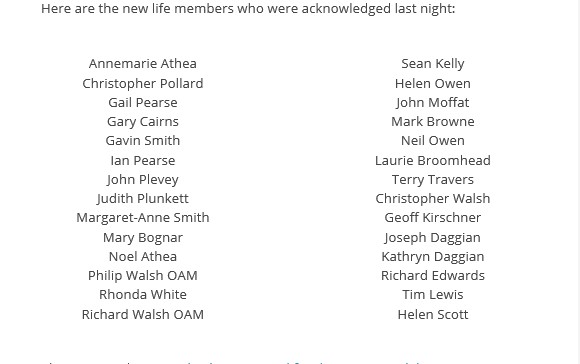 Life members awarded in Canberra on Wednesday evening in Canberra at Parliament House